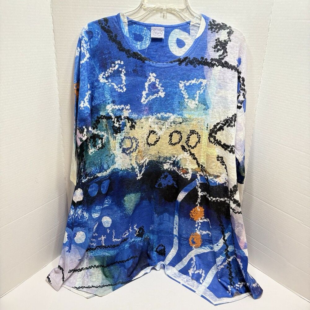 Et Lois Shirt Womens Small Multicolor Abstract Art Print Top Lightweight USA